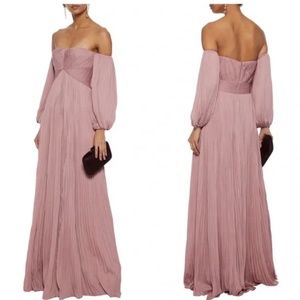 HALSTON Off-the-Shoulder Pleated Gown - Pink